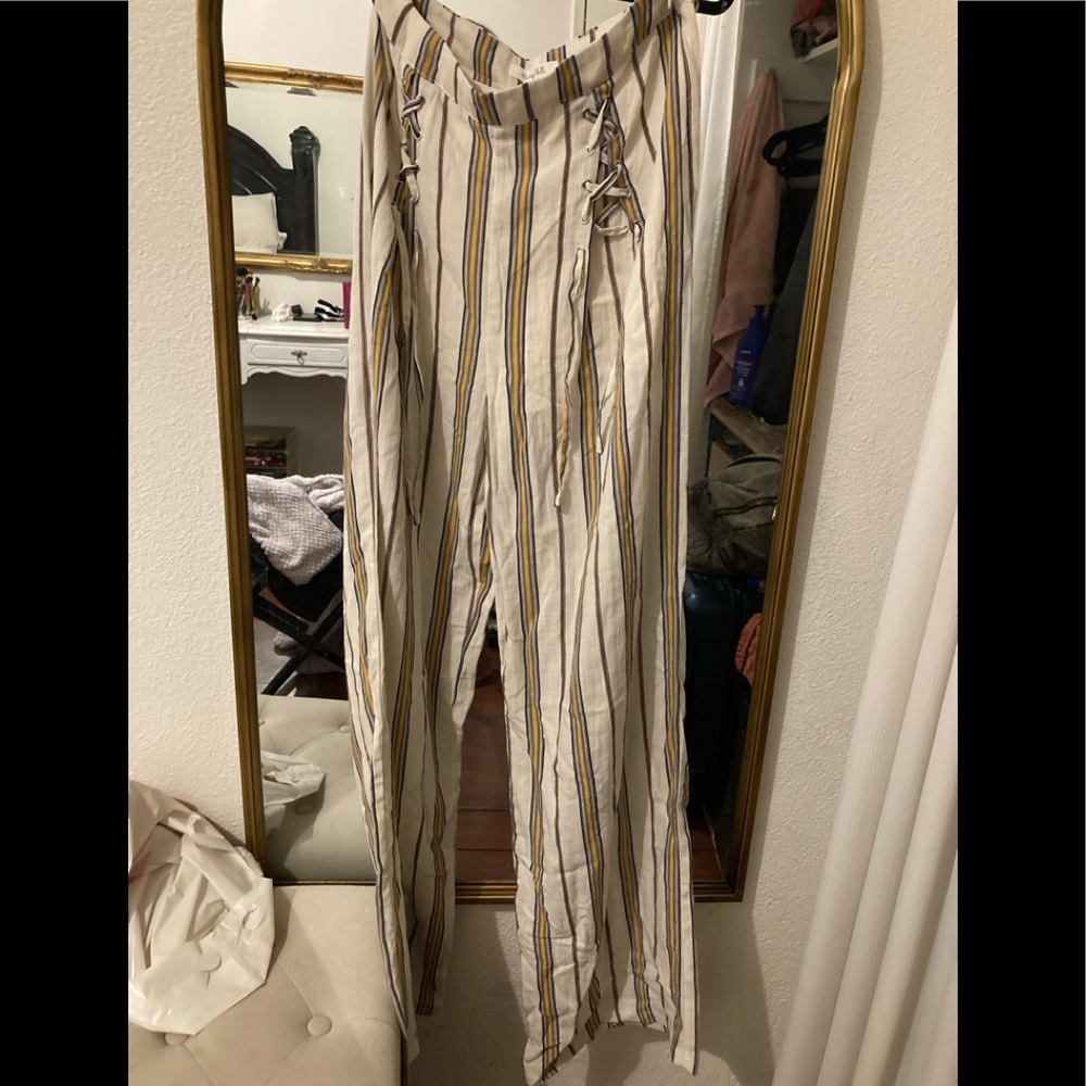 Wide leg high waisted linen pants